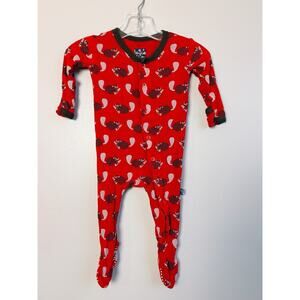 Kickee Pants Busy Beaver Footie Sleeper 3-6M Crimson Bamboo Zip Pajamas